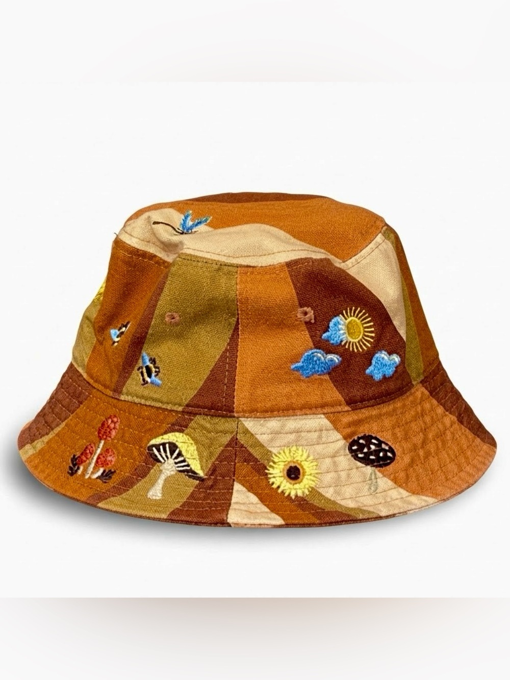Urban Outfitters Patchwork Embroidered Bucket Hat - Brown, Rust, Tan